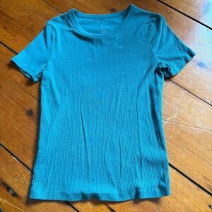 A New Day Teal Short Sleeve Ribbed Top